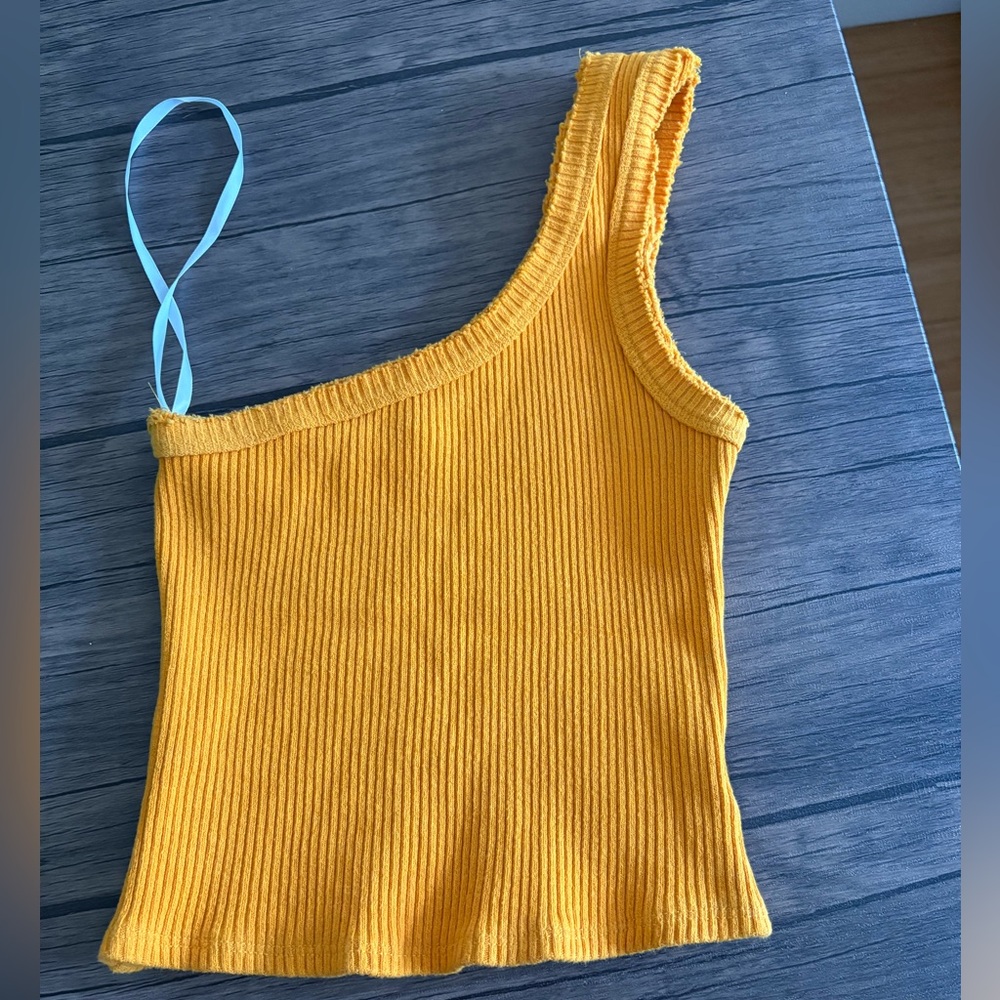 Urban Outfitters Mustard Ribbed One-Shoulder Tank